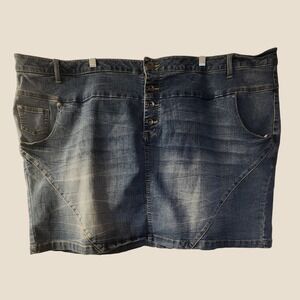 Ellos Blue Denim Mini Skirt Button Fly Plus Size 32 Stretch Cotton Blend Skirt